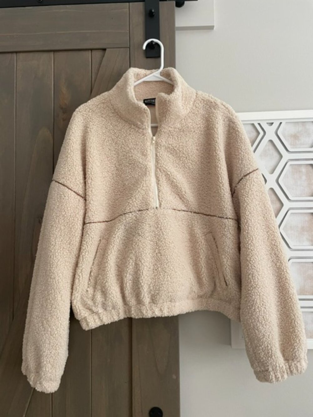 Kittenish 1988 Sherpa Cropped 1/2 zip Jacket - Tan and Brown - Women's Size L